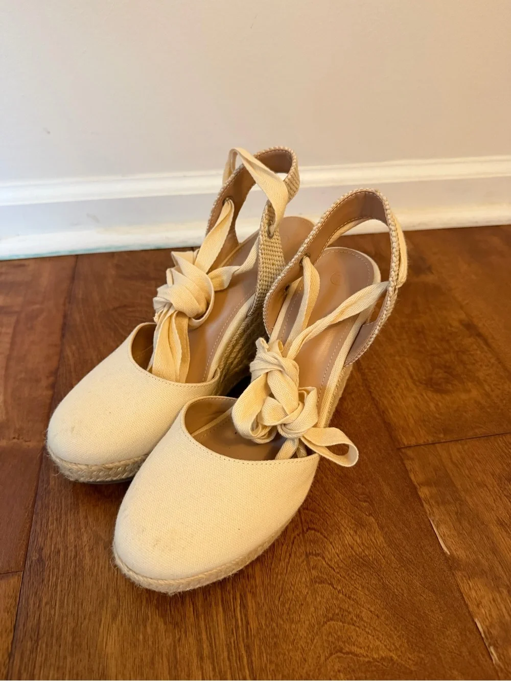 Women's Cream Espadrille Wedge Sandals
